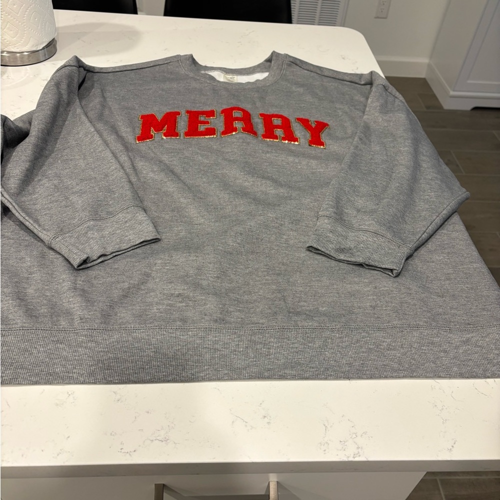 Terra & Sky Gray Sweatshirt with Red 'Merry' Print